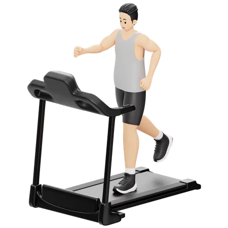 Garçon de gym courant sur un tapis roulant  3D Illustration