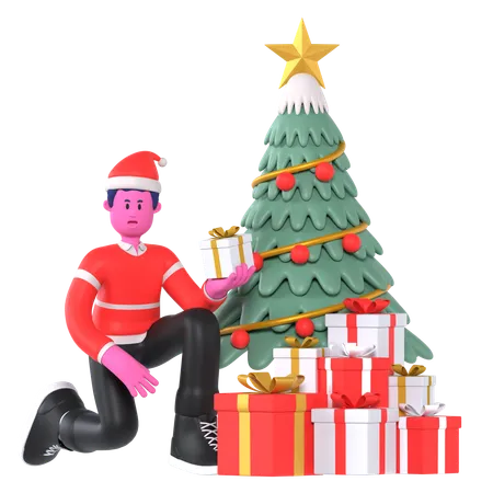 Garçon de Noël décorer l'arbre de Noël  3D Illustration