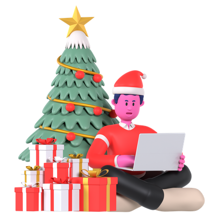 Garçon de Noël faisant un vœu de Noël en ligne  3D Illustration