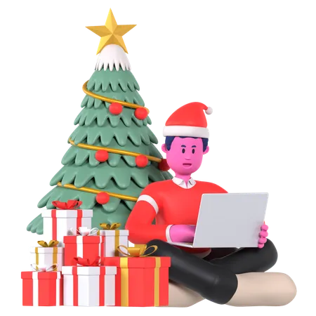 Garçon de Noël faisant un vœu de Noël en ligne  3D Illustration