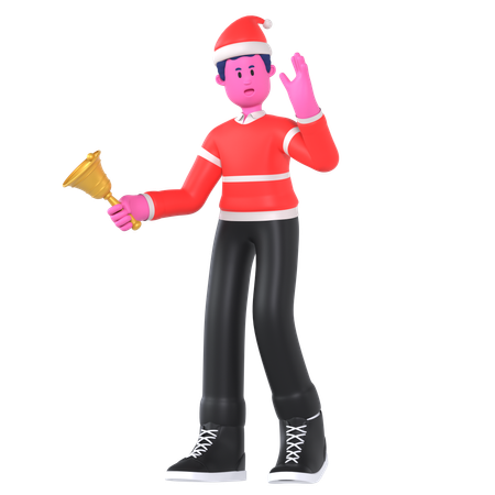 Garçon de Noël tenant la cloche de Noël  3D Illustration