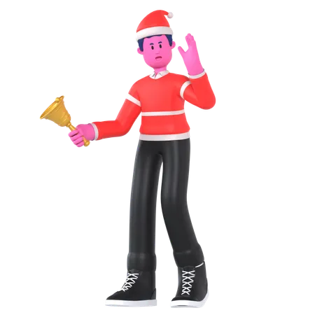 Garçon de Noël tenant la cloche de Noël  3D Illustration