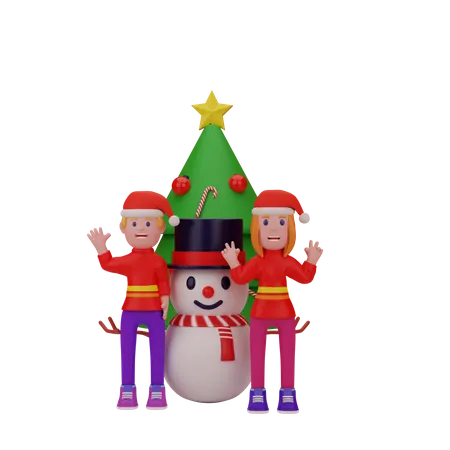 Garçon dire bonjour et faire la célébration de Noël  3D Illustration