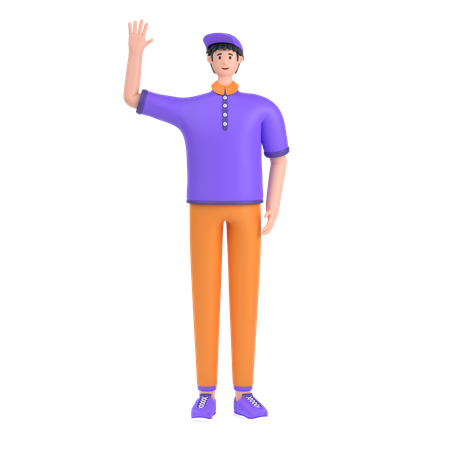 Garçon disant bonjour en agitant la main  3D Illustration