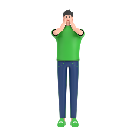 Garçon donnant une expression effrayée avec sa main  3D Icon