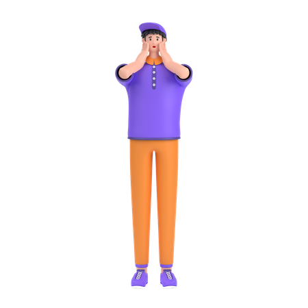 Garçon donnant une expression effrayée avec sa main  3D Icon