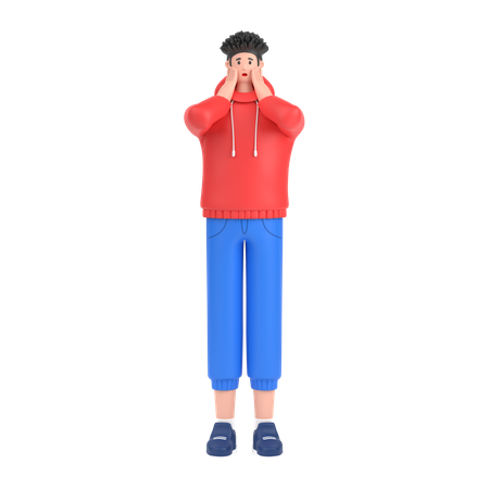 Garçon donnant une expression effrayée avec sa main  3D Icon