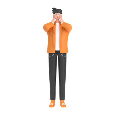 Garçon donnant une expression effrayée avec sa main  3D Icon