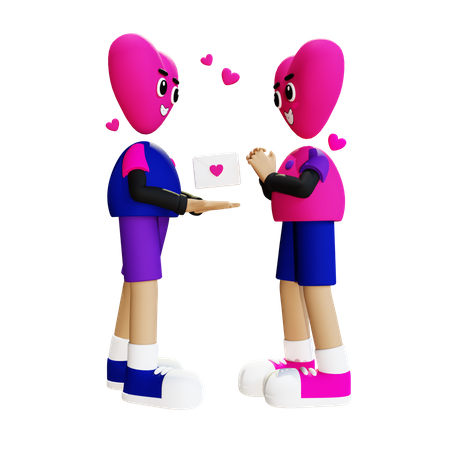 Garçon donnant une lettre d'amour  3D Illustration