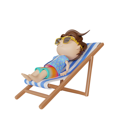 Garçon dormant sur la terrasse de la plage  3D Illustration