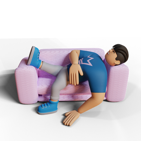 Garçon dormant sur un canapé  3D Illustration
