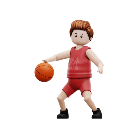 Garçon dribblant au basket  3D Illustration