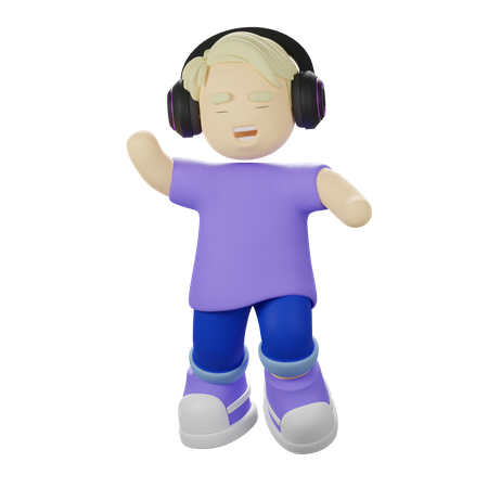 Garçon écoutant une chanson  3D Illustration