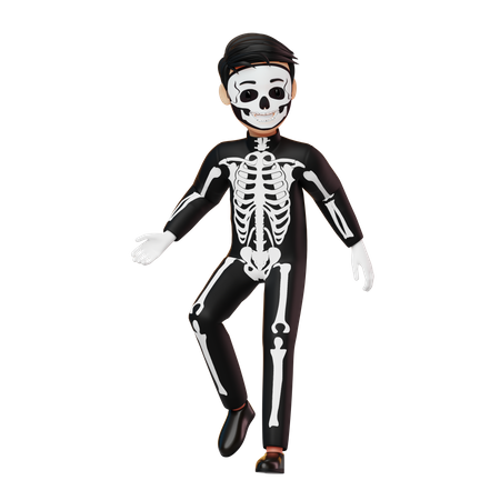 Garçon en costume de squelette dansant  3D Illustration