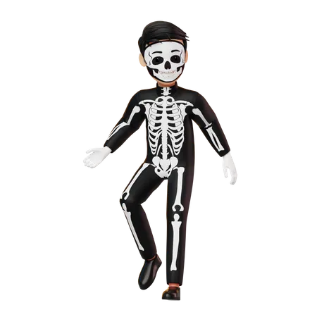 Garçon en costume de squelette dansant  3D Illustration