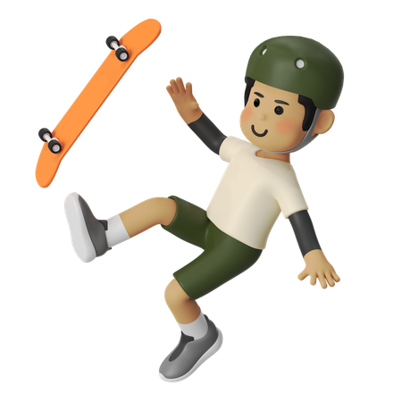 Garçon en skateboard qui tombe  3D Illustration
