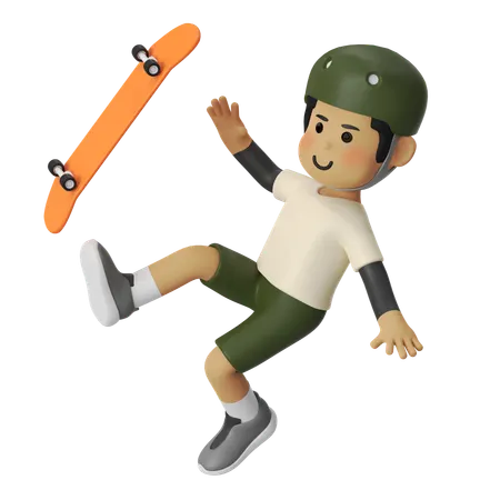 Garçon en skateboard qui tombe  3D Illustration