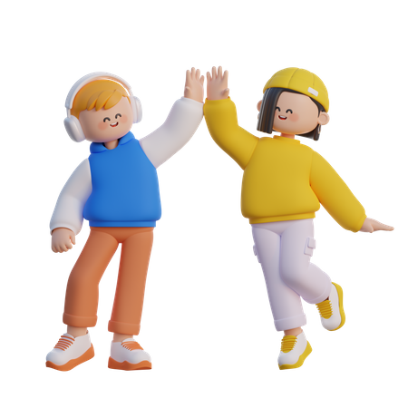 Garçon et fille tapent dans la main  3D Icon