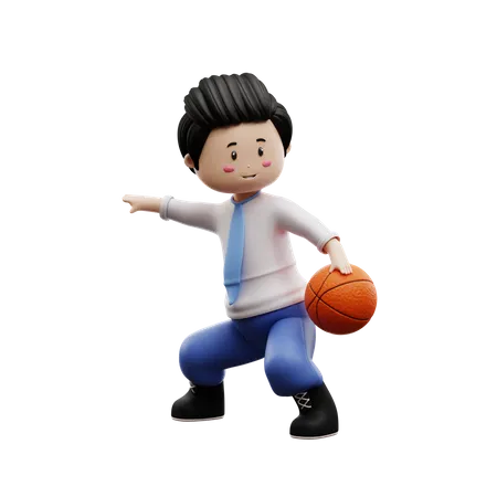 Garçon étudiant jouant au basket-ball  3D Illustration