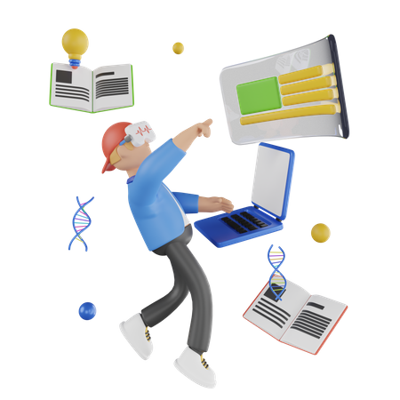 Garçon étudiant les sciences en réalité virtuelle  3D Icon