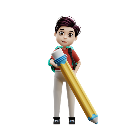 Garçon étudiant tenant un crayon  3D Icon