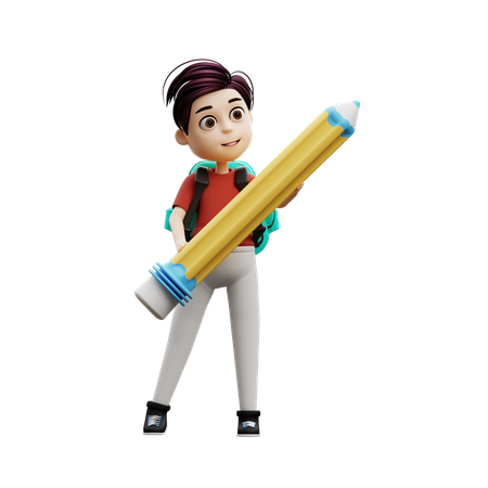 Garçon étudiant tenant un crayon  3D Icon