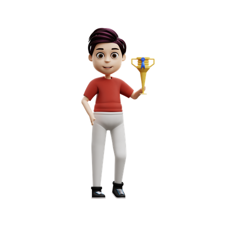 Garçon étudiant tenant un trophée  3D Icon