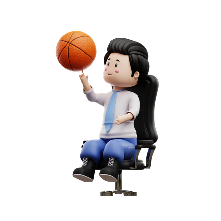 Garçon étudiant tournant le basket-ball sur une chaise  3D Icon