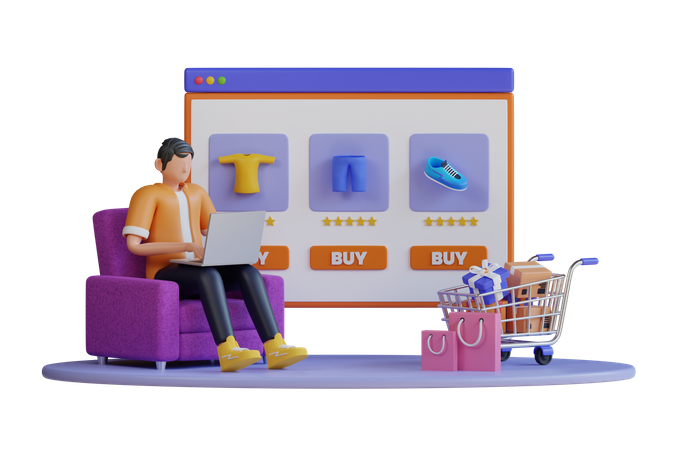 Garçon faisant des achats en ligne  3D Illustration