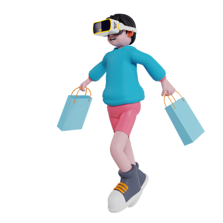 Garçon faisant des achats virtuels à l'aide de lunettes VR  3D Icon