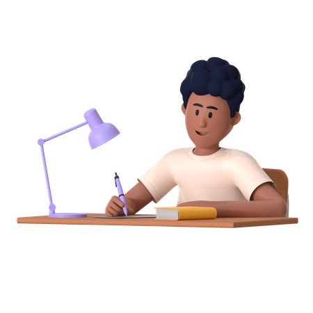 Garçon faisant ses devoirs  3D Illustration