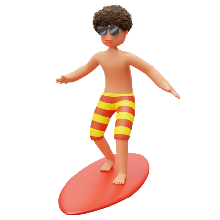 Garçon faisant du surf à la plage  3D Illustration