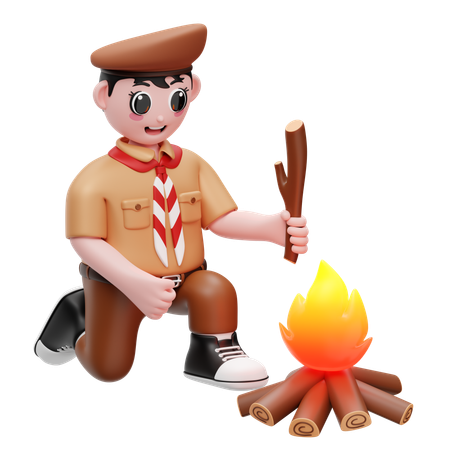 Garçon faisant un feu de joie  3D Illustration