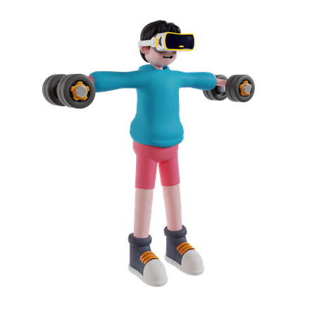 Garçon faisant de la gym en utilisant la technologie VR  3D Illustration