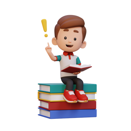 Un garçon heureux a une idée en lisant un livre  3D Icon