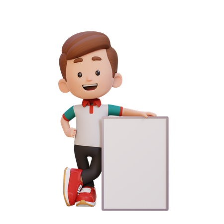 Un garçon heureux tenant une pancarte vierge  3D Icon
