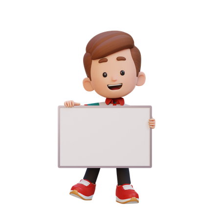 Un garçon heureux tenant une pancarte vierge  3D Icon
