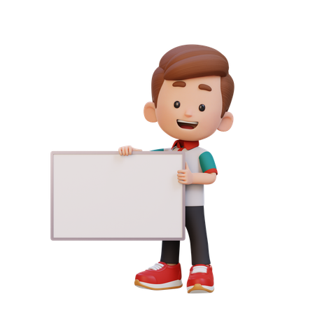 Un garçon heureux tenant une pancarte vierge  3D Icon