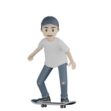 Heureux garçon faisant du skateboard  3D Illustration