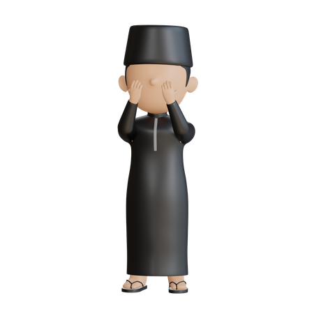 Garçon islamique faisant la prière islamique  3D Illustration