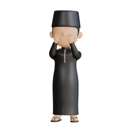 Garçon islamique faisant la prière islamique  3D Illustration