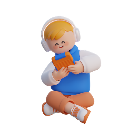 Garçon jouant à Gameboy  3D Icon