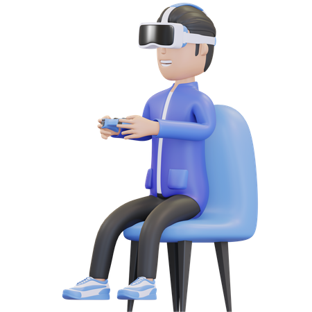 Garçon jouant à un jeu virtuel  3D Illustration