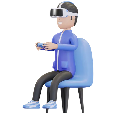 Garçon jouant à un jeu virtuel  3D Illustration