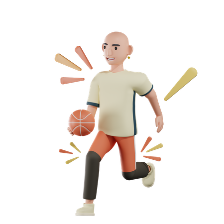 Garçon jouant au basket-ball  3D Illustration