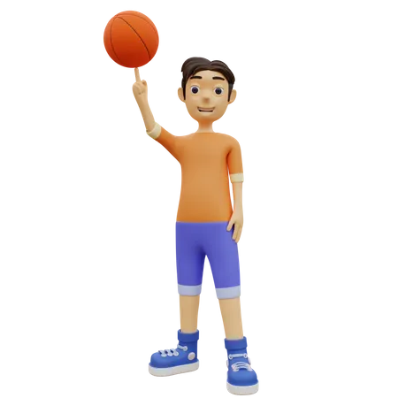 Garçon jouant au basket-ball sur un doigt  3D Illustration