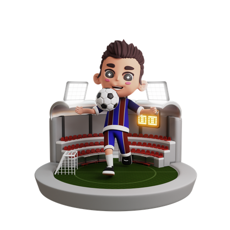 Garçon jouant au football  3D Illustration