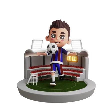 Garçon jouant au football  3D Illustration