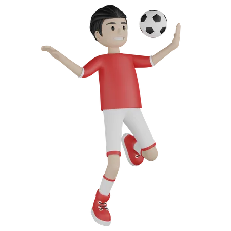 Garçon jouant au football en style libre  3D Illustration