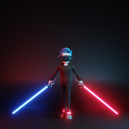 Garçon jouant au jeu d'épée VR  3D Icon